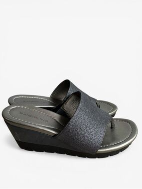 Bandolino MEADOE Thong Wedge Sandal Womens 8 M Black Glitter Slip On